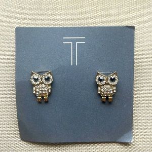 BUY 2 for $10 - Cute owl stud earrings with crystals - never worn